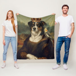 Mona Lisa Hund med Cockatiel Papegoja Fleecefilt