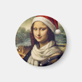 Mona Lisa i en tomtehatt -festlig Magnet