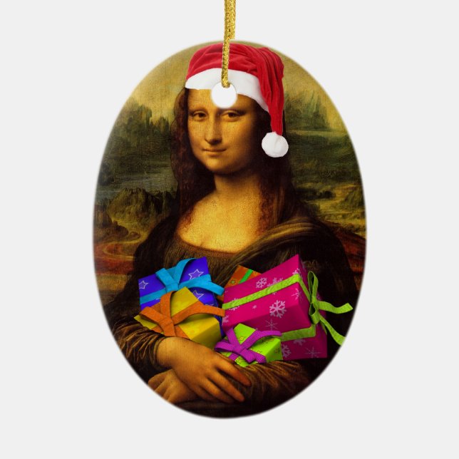 Mona Lisa i julklapp Julgransprydnad Keramik (Framsidan)