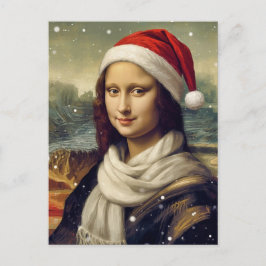 Mona Lisa i Santa-hatt - festlig stämning Helg Vykort