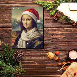 Mona Lisa i Santa hatt - festliga vibbar Vykort