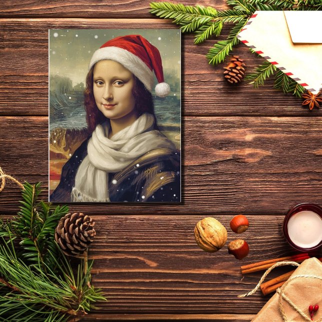 Mona Lisa i Santa hatt - festliga vibbar Vykort (Skapare uppladdad)