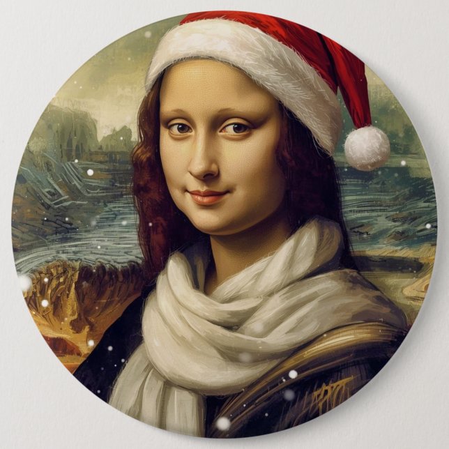 Mona Lisa in a Santa Hat Knapp (Framsida)