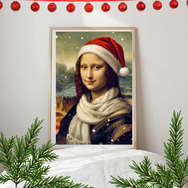Mona Lisa in Santa hat - festive vibes Poster