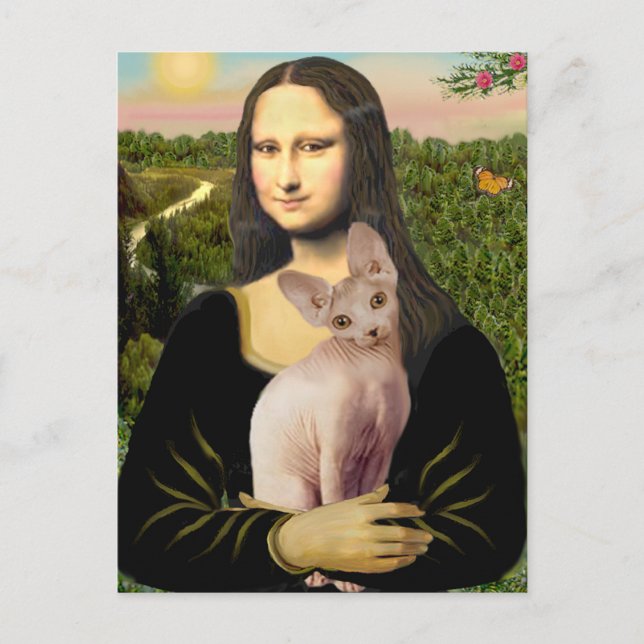 Mona Lisa - Krämfärgad Sphynx-katt Vykort (Framsida)