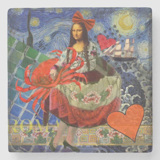 Mona Lisa Kul Zodiak Nyckfull  Underlägg Sten (Framsidan)