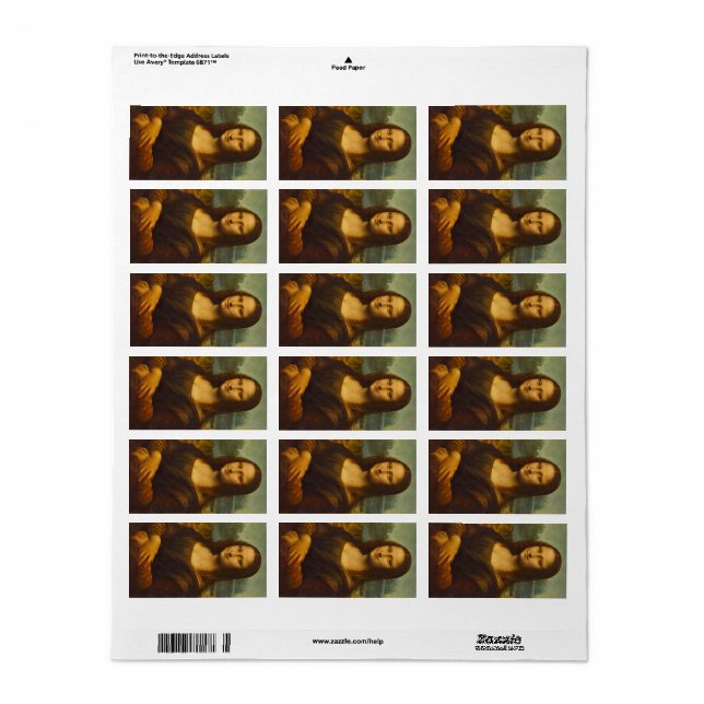 Mona Lisa, La Joconde,1503 av Leonardo da Vinci Adressetikett (Helt Ark)