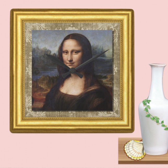 Mona Lisa, Leonardo da Vinci, Framed Canvas Fyrkantig Klocka (Skapare uppladdad)