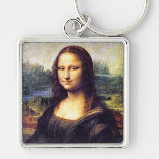 Mona Lisa, Leonardo Da Vinci Fyrkantig Silverfärgad Nyckelring (Framsidan)