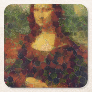 Mona Lisa Lettuce Fine Art Vegan Spoof Underlägg Papper Kvadrat