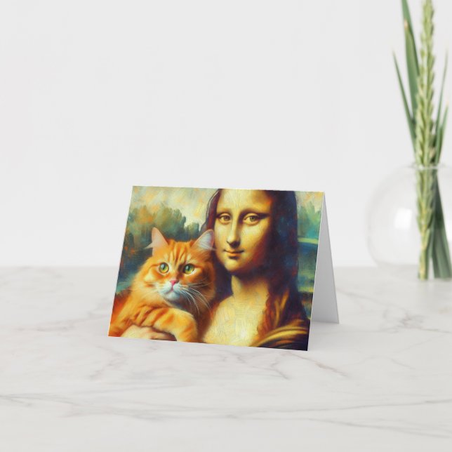 Mona Lisa målar La Gioconda med Cat Kort (Framsida)