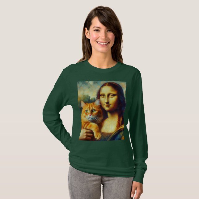 Mona Lisa målar La Gioconda med Cat T Shirt (Hel framsida)