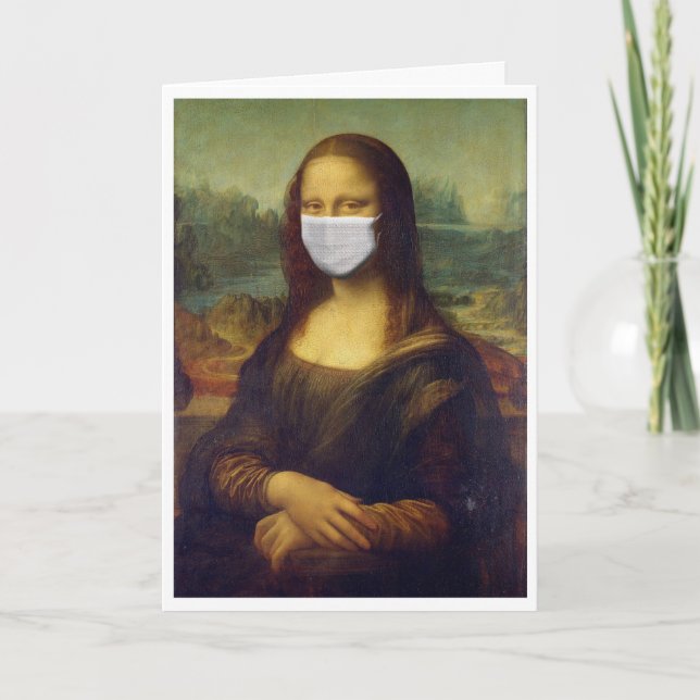 Mona Lisa Mask Social Avstånd Grattis på födelseda Tack Kort (Framsida)
