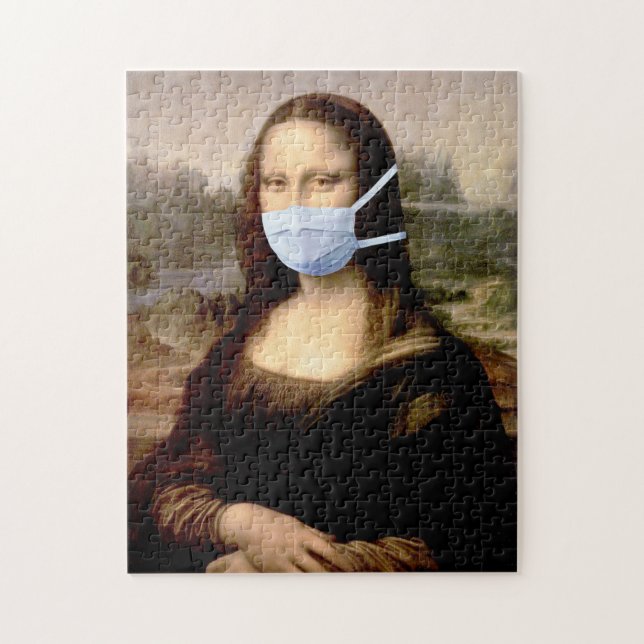 Mona Lisa med ansiktsmask - Rolig influensasäsong Pussel (Vertikal)