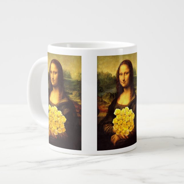 Mona Lisa med Bouquet-Gul ros Jumbo Mugg (Framsida vänster)