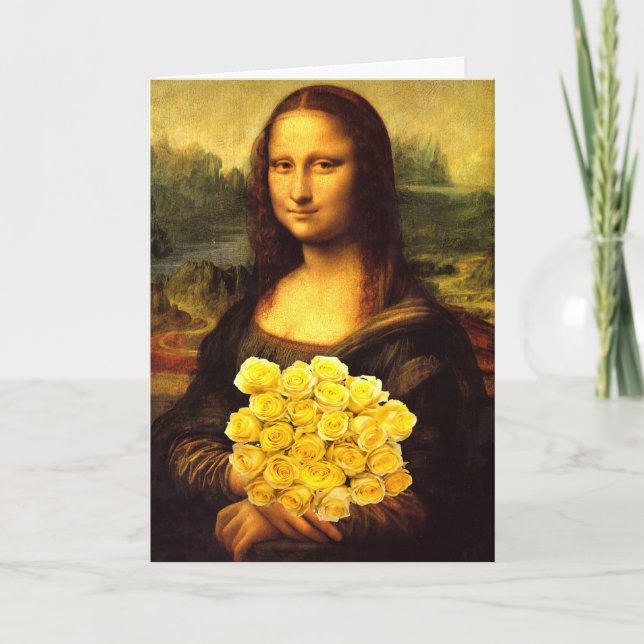 Mona Lisa med Bouquet-Gul ros Kort (Framsida)