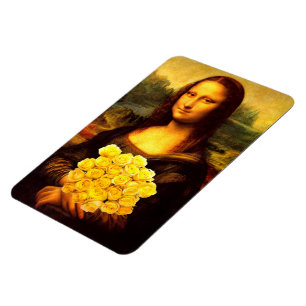 Mona Lisa med Bouquet-Gul ros Magnet