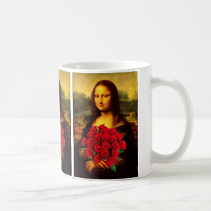 Mona Lisa med Bouquet-Röd ros Kaffemugg