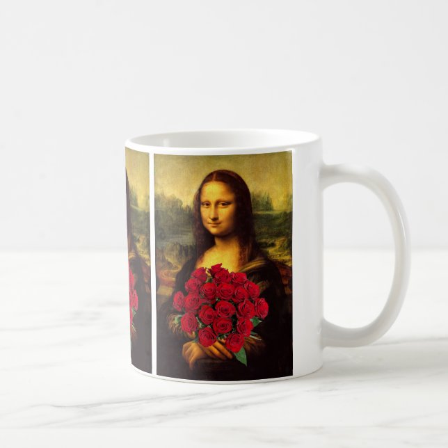 Mona Lisa med Bouquet-Röd ros Kaffemugg (Höger)