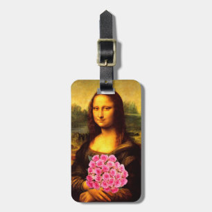 Mona Lisa med Bouquet-Rosa ros Bagagebricka