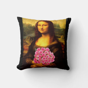 Mona Lisa med Bouquet-Rosa ros Kudde