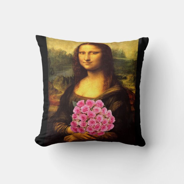 Mona Lisa med Bouquet-Rosa ros Kudde (Framsida)