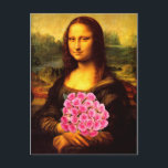 Mona Lisa med Bouquet-Rosa ros Vykort<br><div class="desc">rosa ros är en symbol för uppskattning,  "Tack",  Grace,  Perfekt lycka,  beundran,  godhet,  "tro mig",  Gladness,  Joy,  Sweetnes</div>