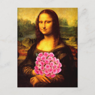 Mona Lisa med Bouquet-Rosa ros Vykort