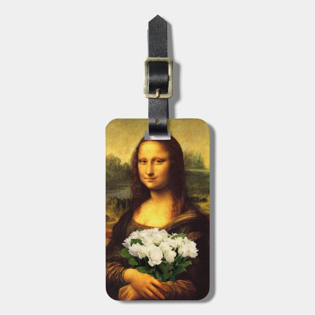 Mona Lisa med Bouquet-Vit ros Bagagebricka (Vertikal Framsida)