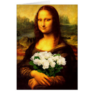 Mona Lisa med Bouquet-Vit ros Hälsningskort