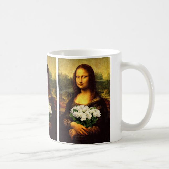 Mona Lisa med Bouquet-Vit ros Kaffemugg (Höger)