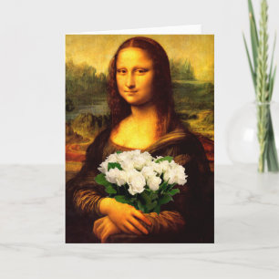 Mona Lisa med Bouquet Vit ros Kort