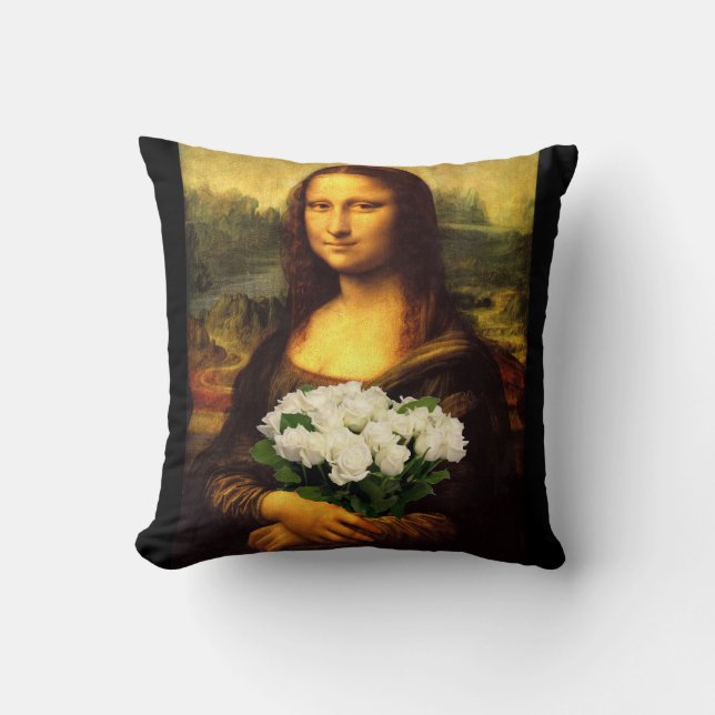 Mona Lisa med Bouquet-Vit ros Kudde (Framsida)