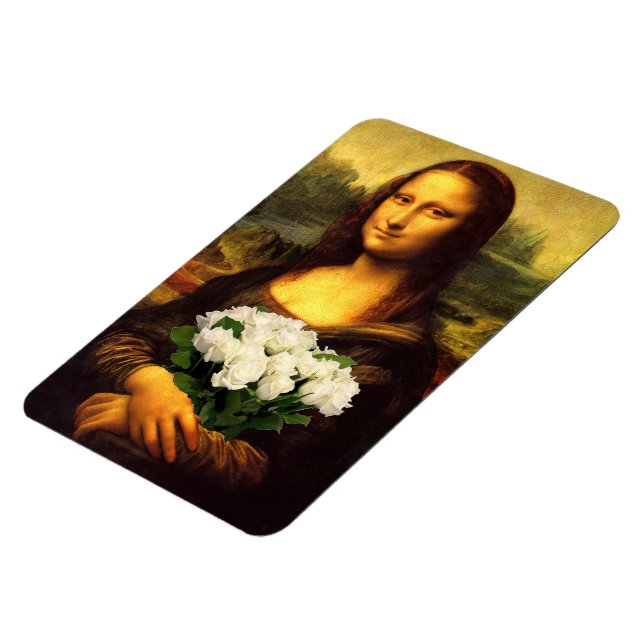 Mona Lisa med Bouquet-Vit ros Magnet (Vänstra Sidan)