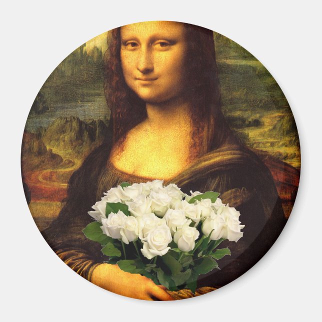 Mona Lisa med Bouquet Vit ros Magnet (Framsidan)