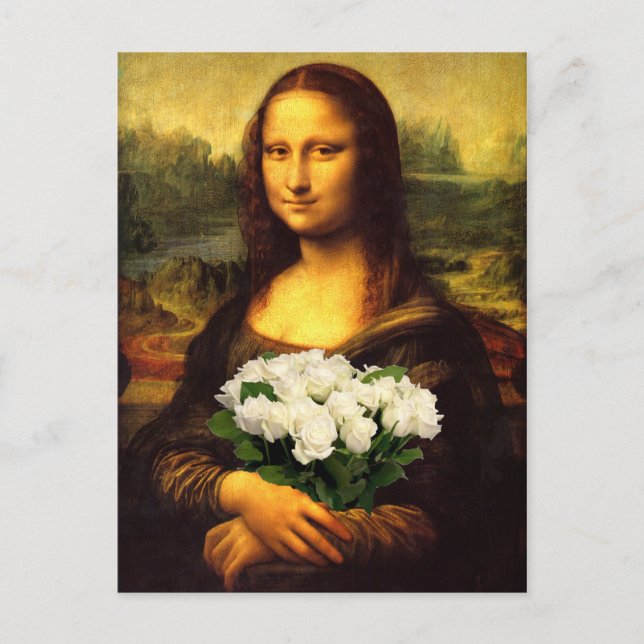 Mona Lisa med Bouquet-Vit ros Vykort (Framsida)