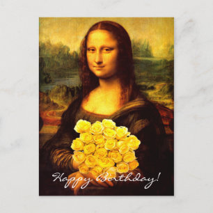 Mona Lisa med bukett gula rosor Vykort