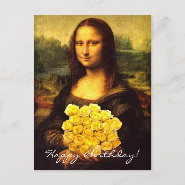 Mona Lisa med bukett gula rosor Vykort (Framsida)