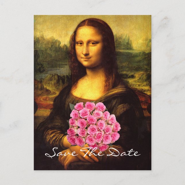 Mona Lisa med bukett rosa rosor Meddelande Vykort (Framsida)