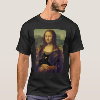 Mona Lisa med Cat Funny Art Painting hjärtslag T Shirt