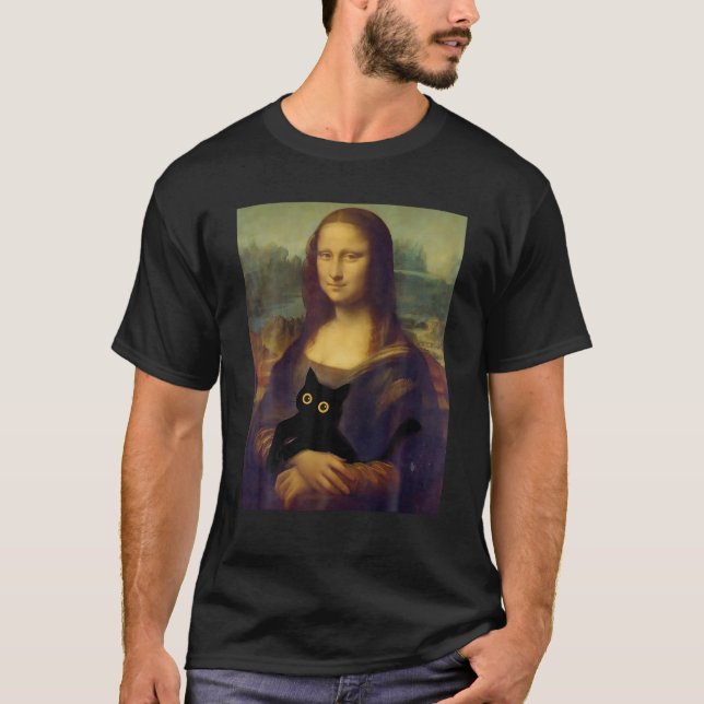 Mona Lisa med Cat Funny Art Painting hjärtslag T T Shirt (Framsida)