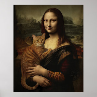 Mona Lisa med Cat Poster