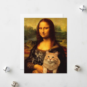 Mona Lisa med en katt (Cat päls) Katt djurälskare Julkort