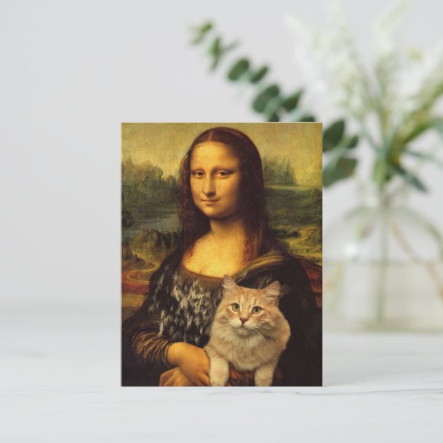 Mona Lisa med en katt (Cat päls) Katt djurälskare Vykort (Stående Fram)