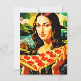 Mona Lisa med en stor bit pizza Vykort