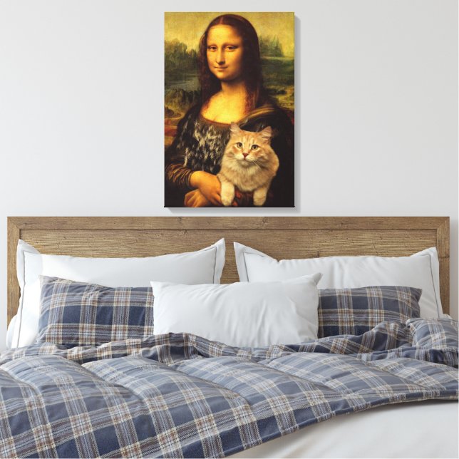 Mona Lisa med hennes katt Cat djurälskares (Cat pä Canvastryck (Insitu (sovrum))