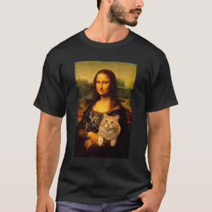 Mona Lisa med hennes katt Cat djurälskares (Cat pä T Shirt