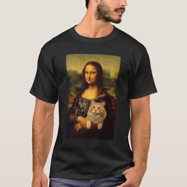 Mona Lisa med hennes katt Cat djurälskares (Cat pä T Shirt (Framsida)