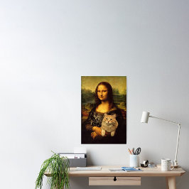 Mona Lisa med hennes katt (Cat päls) Katt djurälsk Poster