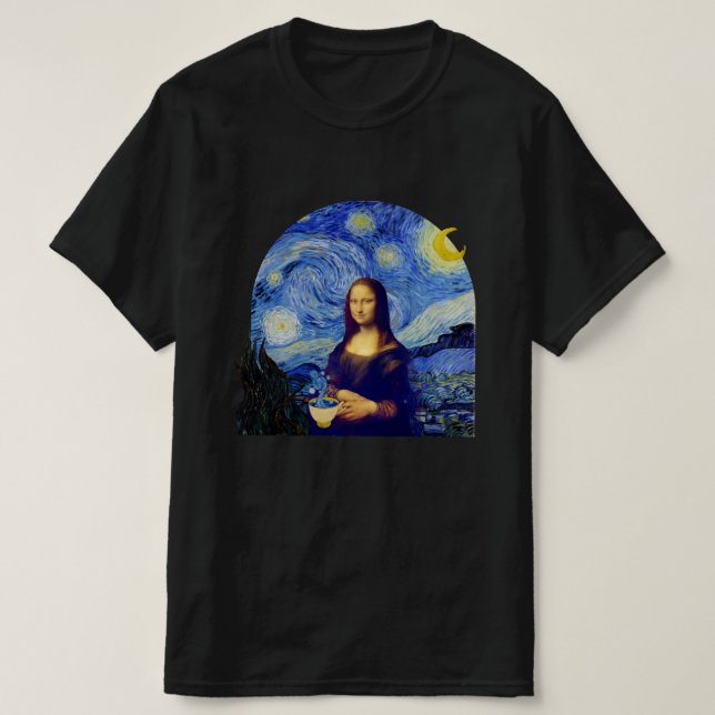 Mona Lisa med kaffe i Starry Natt, - T-Shirt (Design framsida)